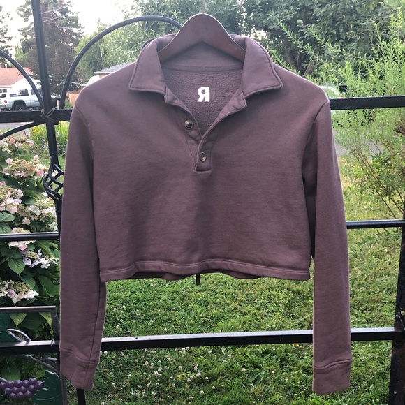 Recess brown crop Henley style sweatshirt size XS - Picture 1 of 5